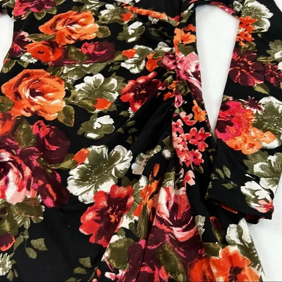 Derek Heart Sz Small Black Floral Long Sleeve Ruched Fitted Bodycon Dress. - Picture 5 of 10